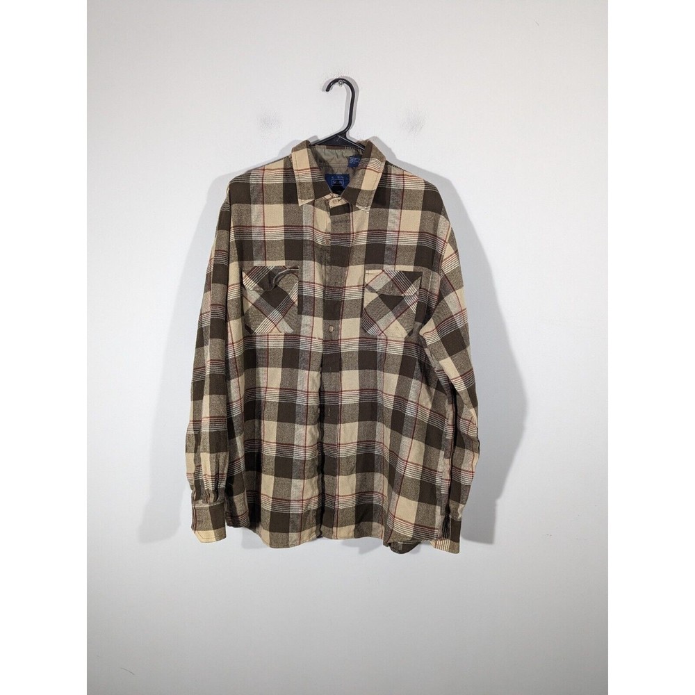 Sears Top Men XL Vintage Brown Plaid Long Sleeve Retro Button Down Casual Shirt